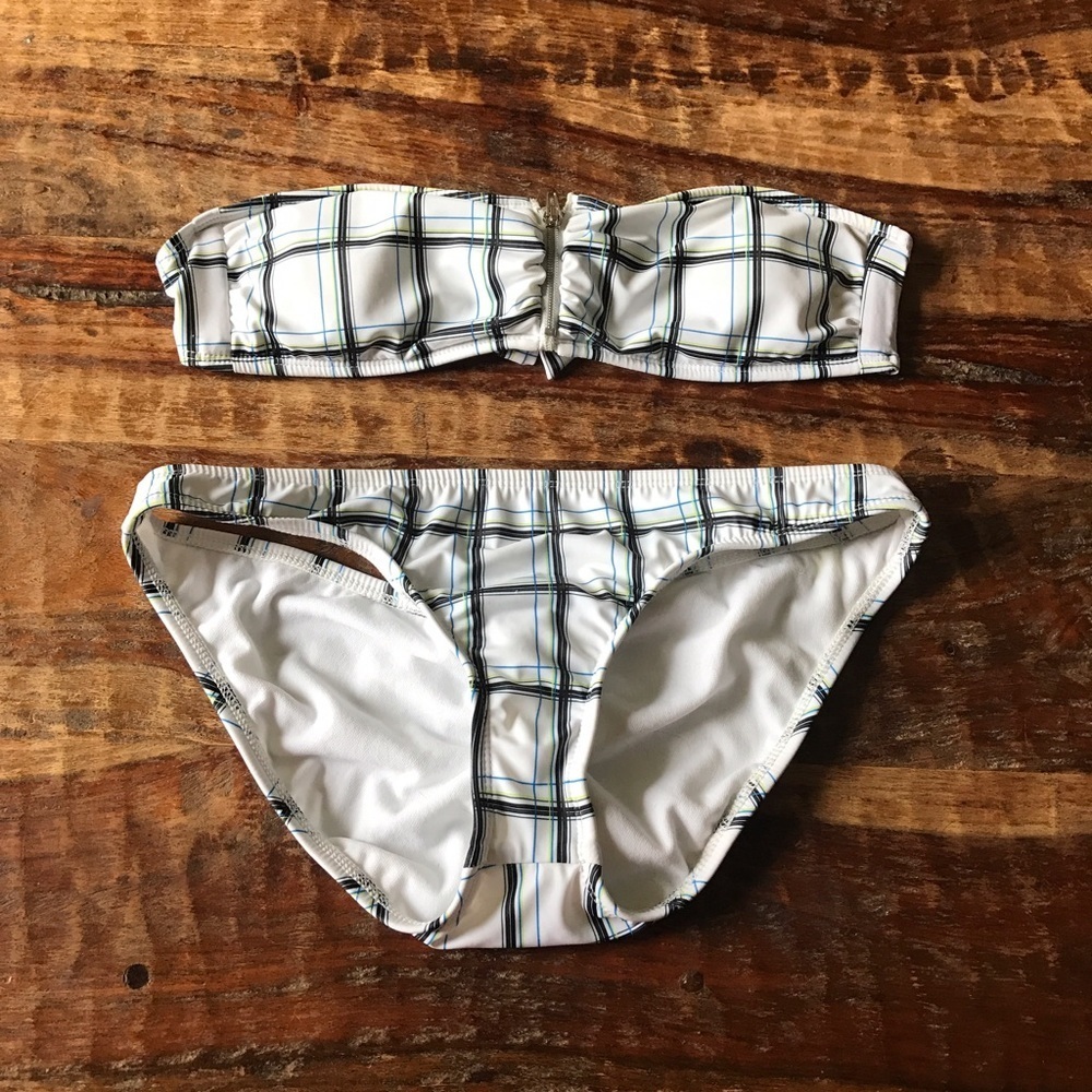 Hurley White Plaid Bandeau Bikini Set